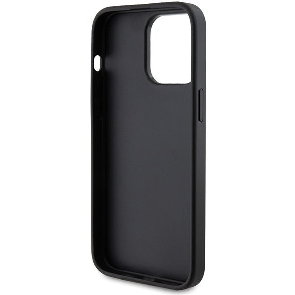 Guess iPhone 15 Pro Max - 4G Metal Gold Logo Σκληρή Θήκη με Επένδυση Συνθετικού Δέρματος - Grey - GUHCP15XG4GFGR