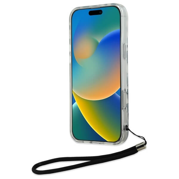 Karl Lagerfeld iPhone 16 Pro - IML Zebra Pattern and Cord - Σκληρή Θήκη με Πλαίσιο Σιλικόνης και Λουράκι - Black - KLHCP16LHZBPKCCK