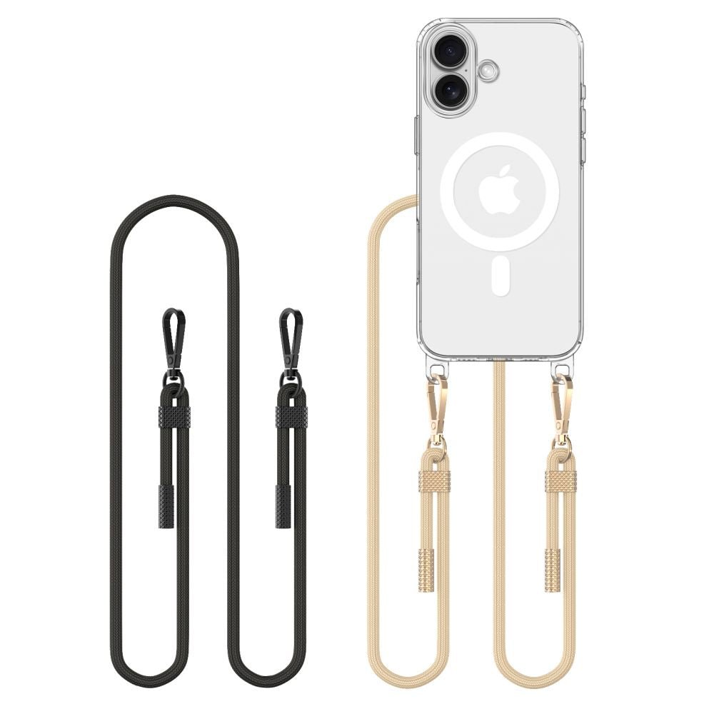 Tech - Protect iPhone 16 Flexair Chain MagSafe Σκληρή Θήκη με Πλαίσιο Σιλικόνης και 2 Λουράκια - Διάφανη - Black / Beige