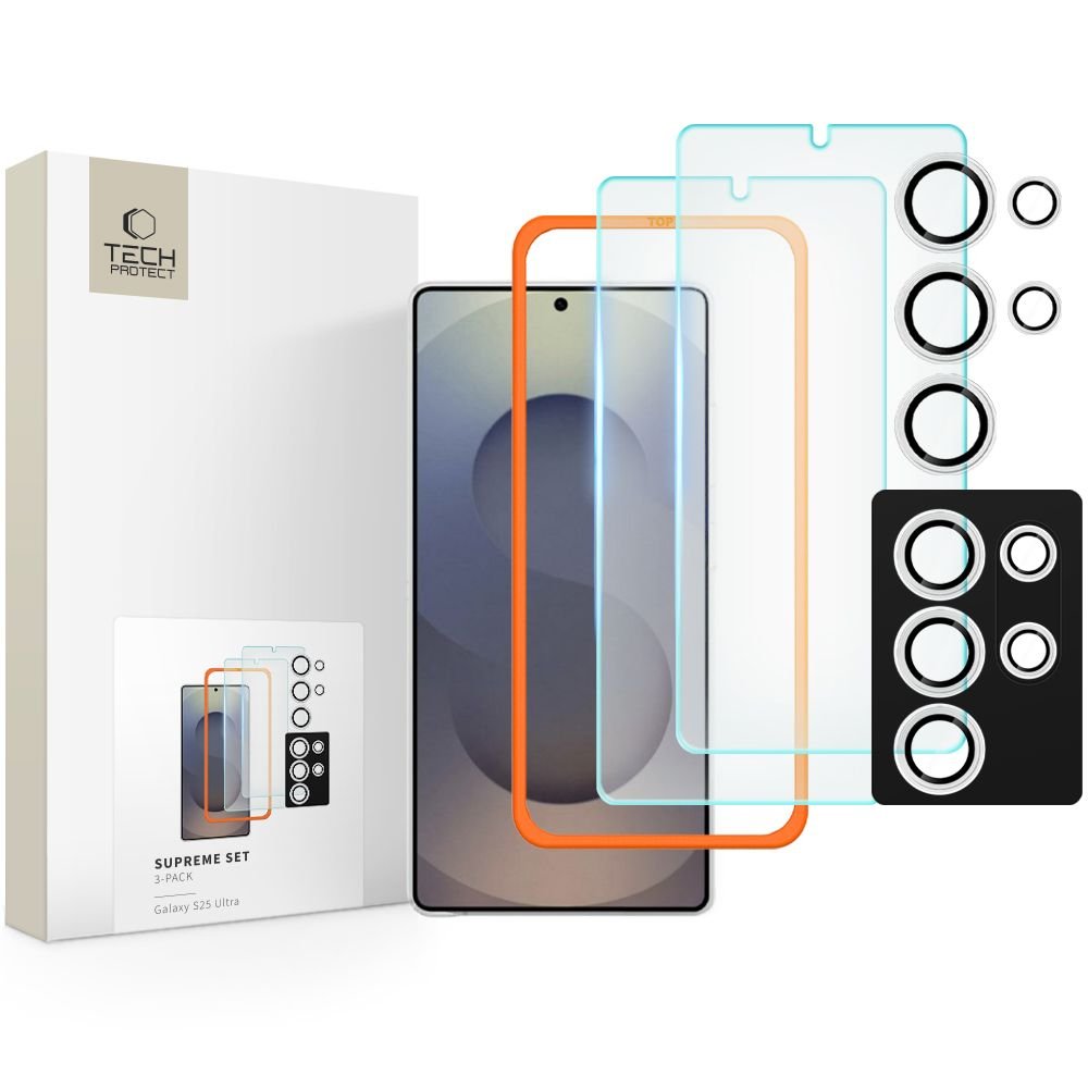 Tech - Protect Samsung Galaxy S25 Ultra Supreme Set - Σετ με 2 Tempered Glass Αντιχαρακτικά Γυαλιά Οθόνης και 1 Αντιχαρακτικό Γυαλί για την Κάμερα - Διάφανα