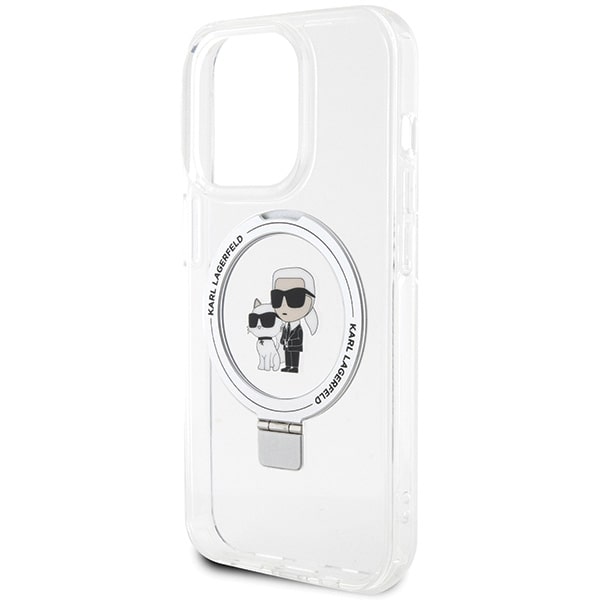 Karl Lagerfeld iPhone 15 Pro Max Ring Stand Karl and Choupette MagSafe Σκληρή Θήκη με Πλαίσιο Σιλικόνης και MagSafe - Διάφανη - KLHMP15XHMRSKCH