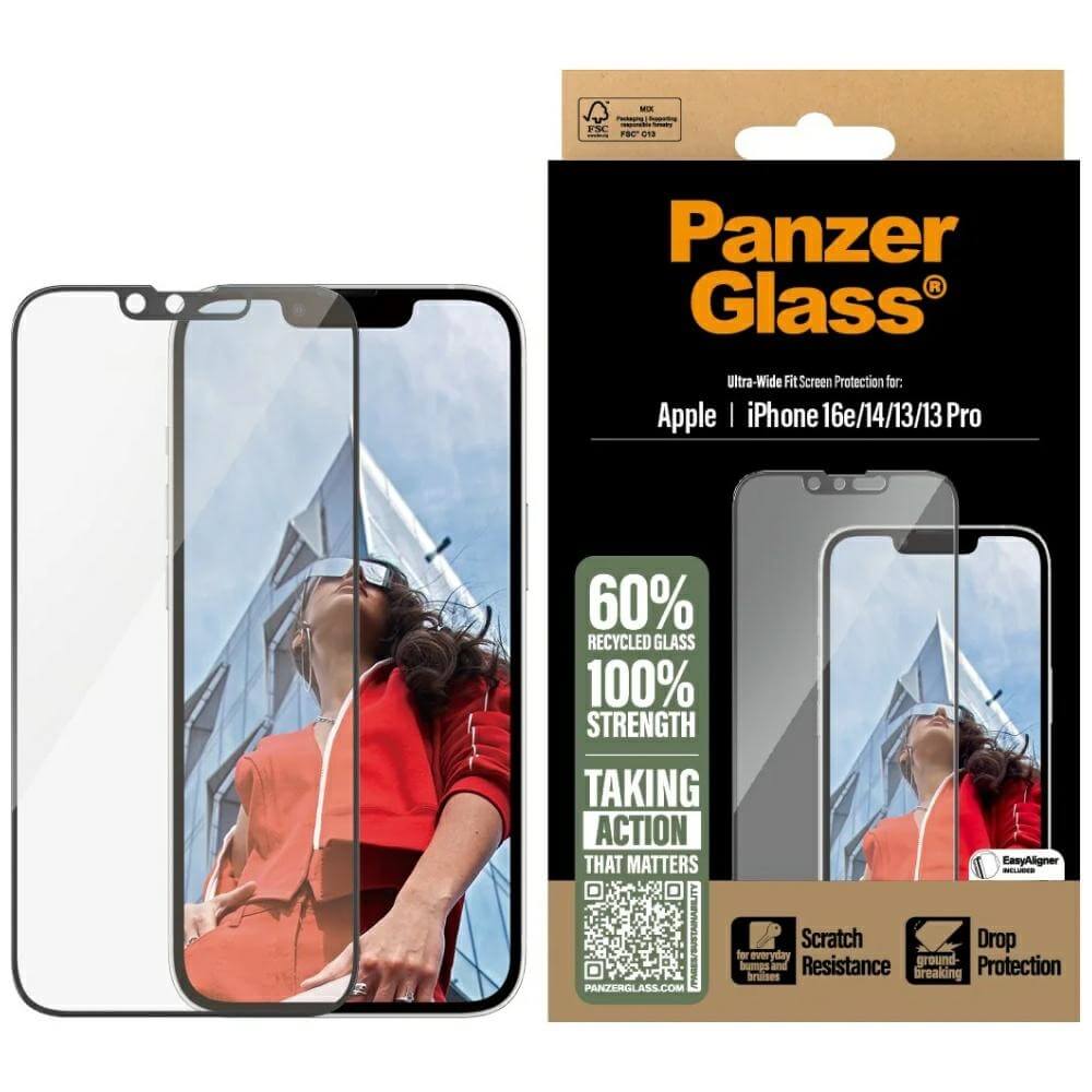 PanzerGlass iPhone 13 / 13 Pro / 14 / 16e - Ultra - Wide Fit Αντιχαρακτικό Γυαλί Οθόνης με Κιτ Τοποθέτησης - Black