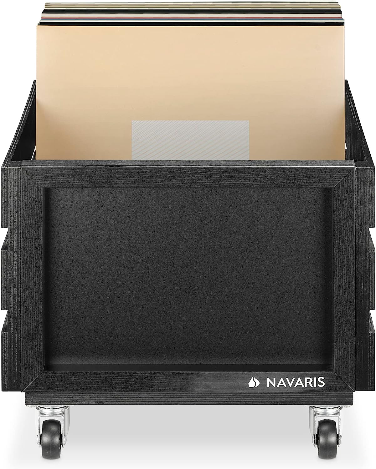 Navaris Ξύλινο Κουτί Αποθήκευσης με Πίνακα Κιμωλίας και Ροδάκια - 42,9 x 34,4 x 28 cm - Black - 53026.02.01