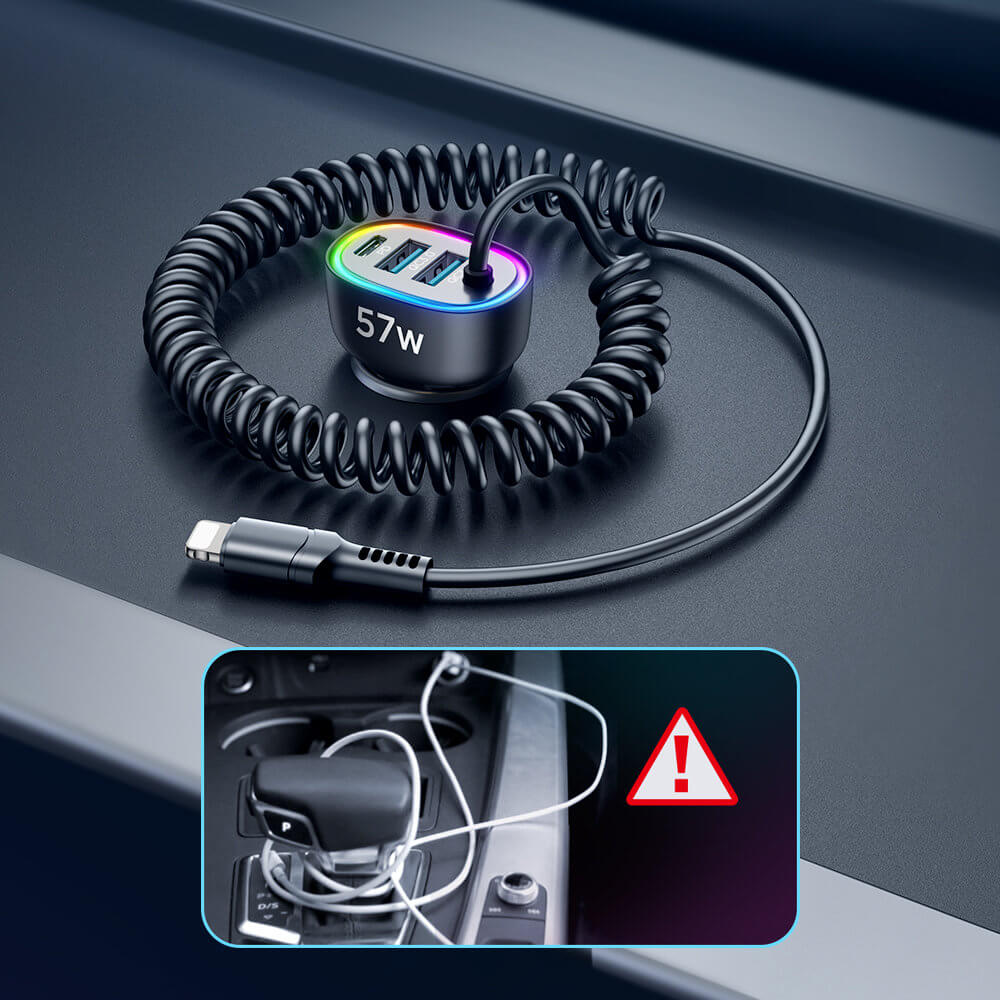 Joyroom JR - CL20 4in1 Fast Car Charger 57W Φορτιστής Αυτοκινήτου με 2 Θύρες USB, 1 Θύρα Type - C και Καλώδιο Lightning 1.6m - Black