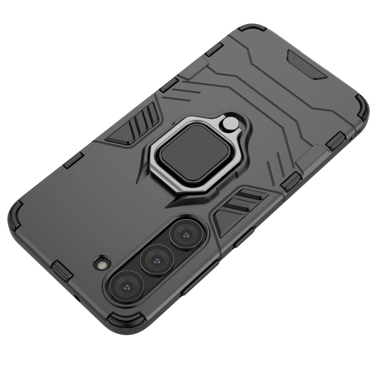 OEM Samsung Galaxy S23 Rugged Armor Σκληρή Θήκη Υψηλής Προστασίας με Πλαίσιο Σιλικόνης και Δαχτυλίδι Συγκράτησης - Black