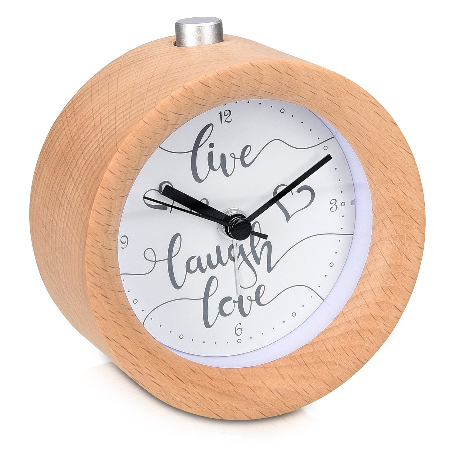 Navaris Analogue Wood Alarm Clock Design Live / Laugh / Love - Αναλογικό Επιτραπέζιο Ρολόι και Ξυπνητήρι - Light Brown - 46269.24.05