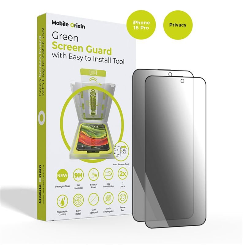 Mobile Origin iPhone 16 Pro Screen Guard Privacy 9H Αντιχαρακτικό Γυαλί Οθόνης με Κιτ Εγκατάστασης - Black