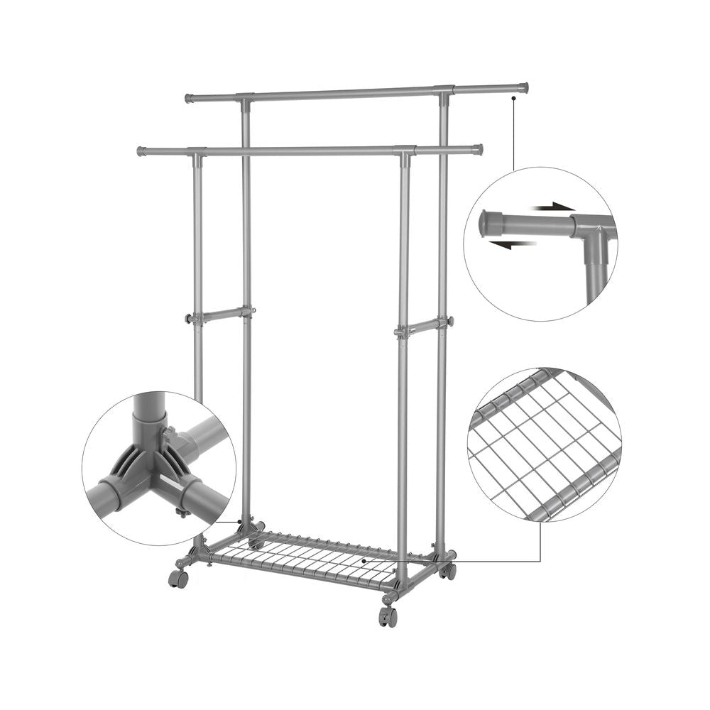 Songmics Επιδαπέδια Επεκτεινόμενη Μεταλλική Κρεμάστρα - Ράγα Ρούχων με Ράφι - Grey - LLR13GY