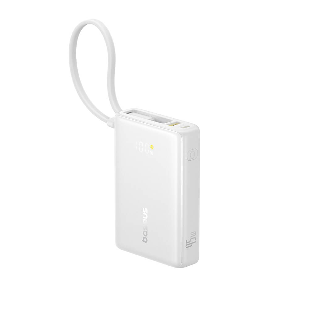 Baseus PicoGo Power Bank 10000mAh 45W με Ενσωματωμένο Καλώδιο Type - C - White