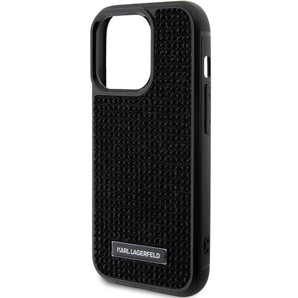 Karl Lagerfeld iPhone 15 Pro Max - Rhinestone Logo Metal Plate Σκληρή Θήκη με Πλαίσιο Σιλικόνης - Black - KLHCP15XHDSPLK