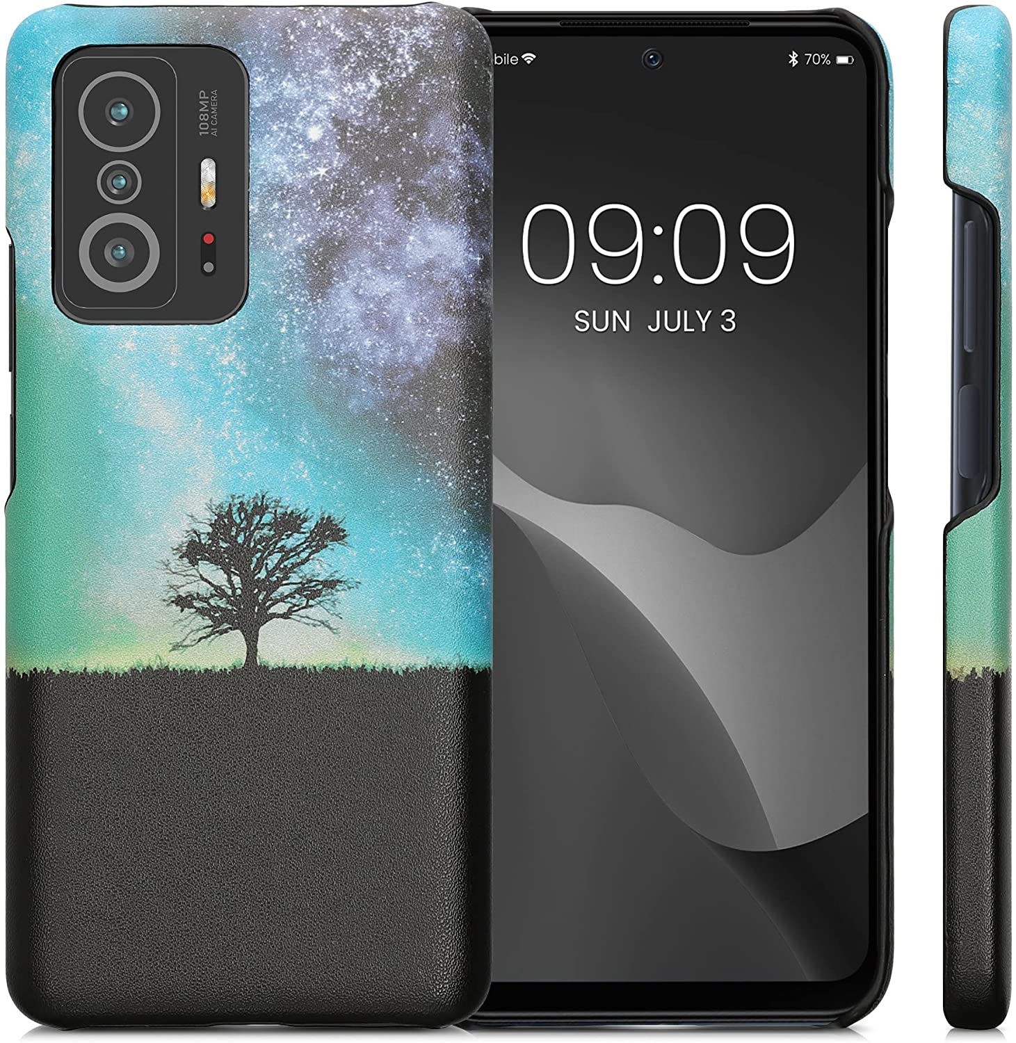 KW Xiaomi 11T / 11T Pro Σκληρή Θήκη με Επένδυση Συνθετικού Δέρματος - Design Galaxy Tree Meadow - Blue / Grey / Black - 57840.02
