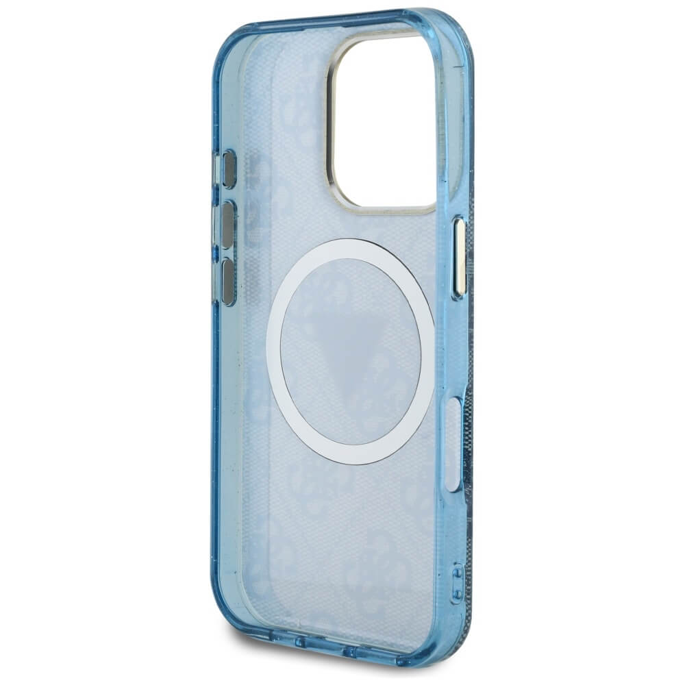 Guess iPhone 16 Pro Max - IML Metal Glitter 4G Circle Triangle MagSafe - Σκληρή Θήκη με Πλαίσιο Σιλικόνης και MagSafe - Blue - GUHMP16XHG4PRTGB