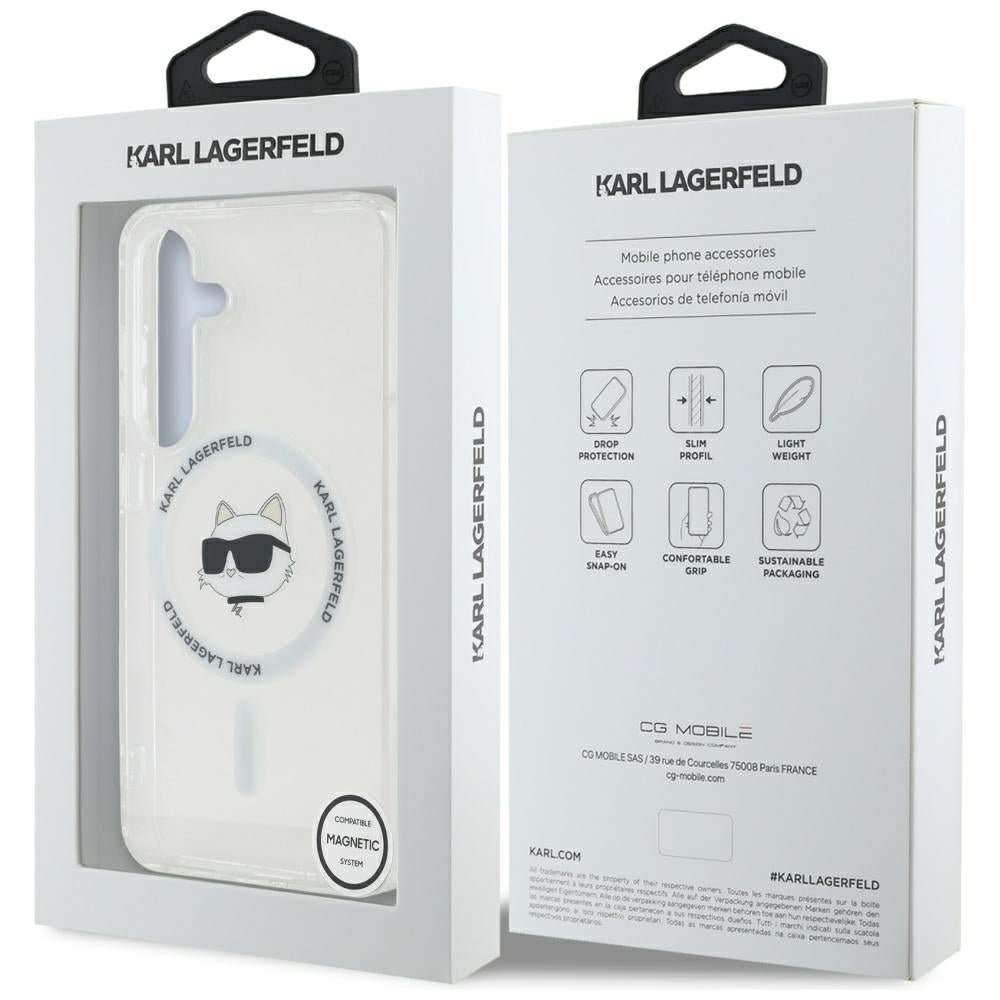 Karl Lagerfeld Samsung Galaxy S25 - Button Choupette Head Printed Logo - MagSafe Σκληρή Θήκη με Πλαίσιο Σιλικόνης - White - KLHMS25SHLSCHH
