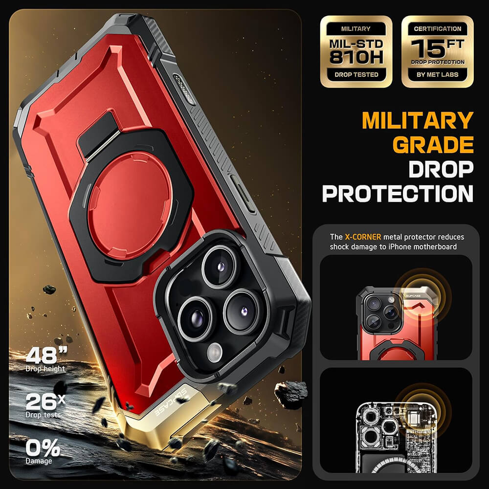 Supcase iPhone 16 Pro Max Unicorn Beetle Defender Σκληρή Θήκη με MagSafe και Stand - Metallic Red