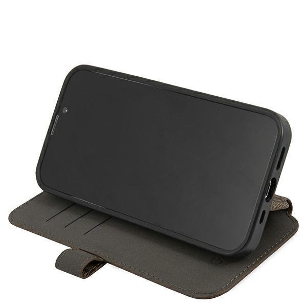 Guess iPhone 13 Pro Wallet Case Big Metal Logo Θήκη Πορτοφόλι με Επένδυση Συνθετικού Δέρματος - Brown - GUBKP13L4GMGBR