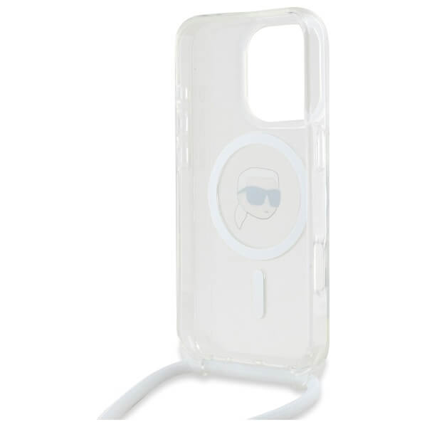 Karl Lagerfeld iPhone 16 Pro Max - Crossbody IML Karl Head - MagSafe Σκληρή Θήκη με Πλαίσιο Σιλικόνης και Λουράκι - Διάφανη - KLHMP16XHCKHNT