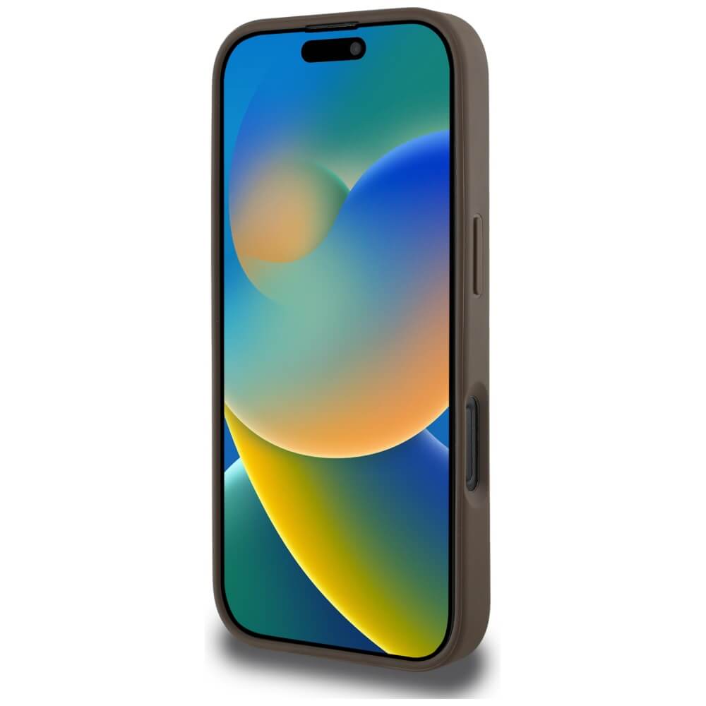 Guess iPhone 16 Pro - Grained Hot Stamp Peony Triangle Logo - MagSafe Σκληρή Θήκη με Επένδυση Συνθετικού Δέρματος - Brown - GUHMP16LPGBTMW