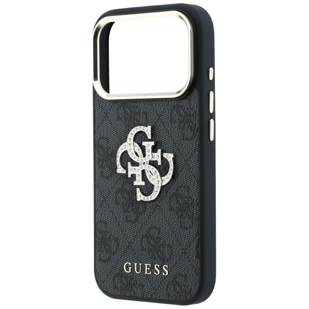 Guess iPhone 18 Pro Max / iPhone 17 Pro Max - Σκληρή Θήκη με Πλαίσιο Σιλικόνης και Επένδυση από Οικολογικό Δέρμα - 4G and Big Strass Logo - Black
