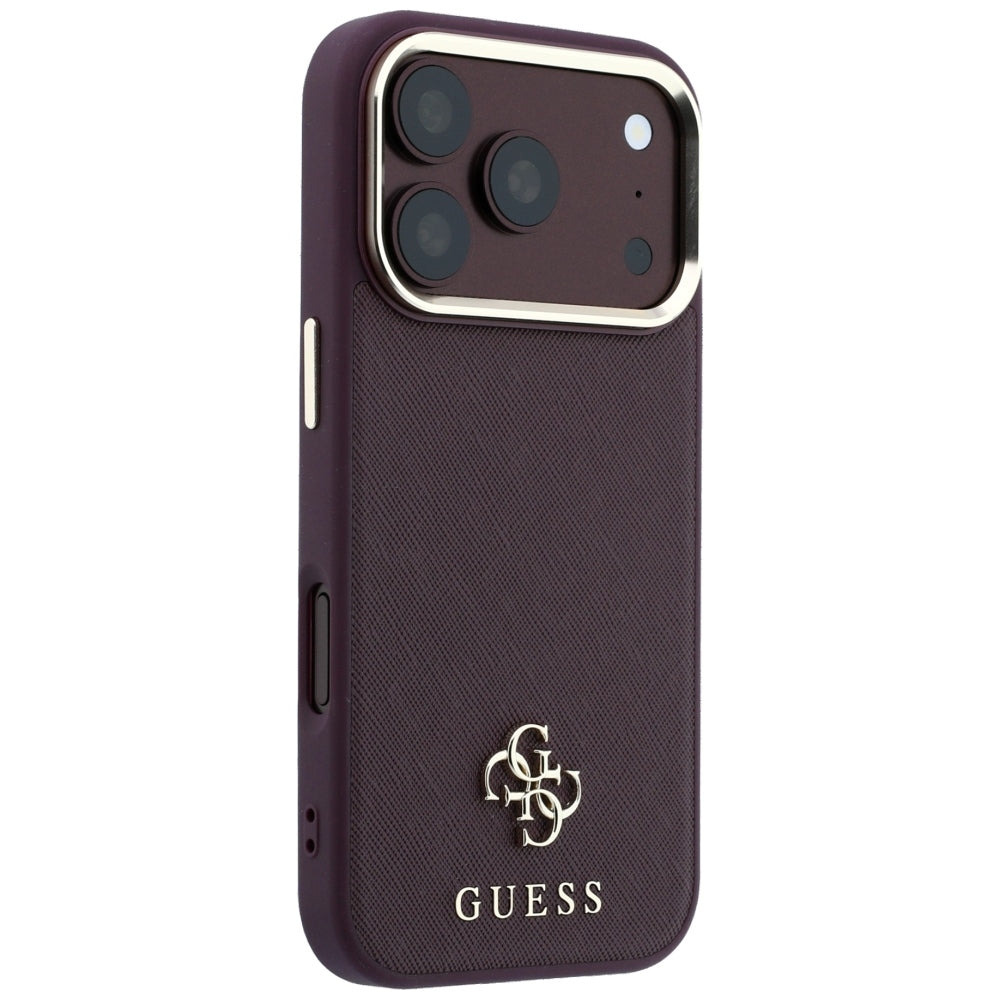 Guess iPhone 18 Pro / iPhone 17 Pro - Σκληρή Θήκη με Επένδυση Συνθετικού Δέρματος MagSafe - Saffiano Small 4G and Classic Logo - Burgundy