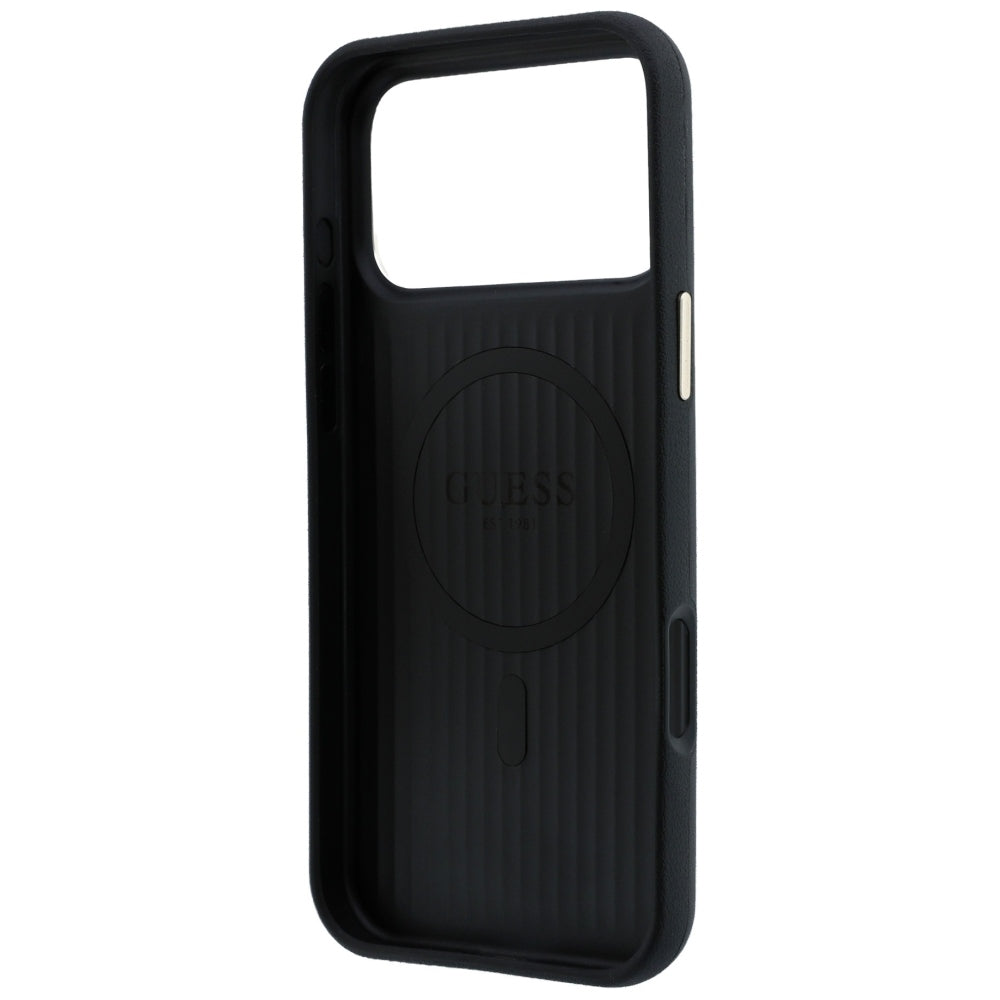 Guess iPhone 18 Pro Max / iPhone 17 Pro Max - Θήκη με Επένδυση Συνθετικού Δέρματος MagSafe - Perforated 4G Gold Logo - Black