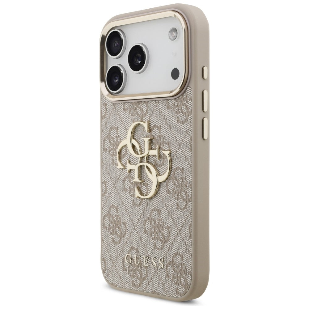 Guess iPhone 18 Pro / iPhone 17 Pro - Σκληρή Θήκη με Πλαίσιο Σιλικόνης και Επένδυση από Οικολογικό Δέρμα - 4G Big 4G Classic Logo - Pink / Gold