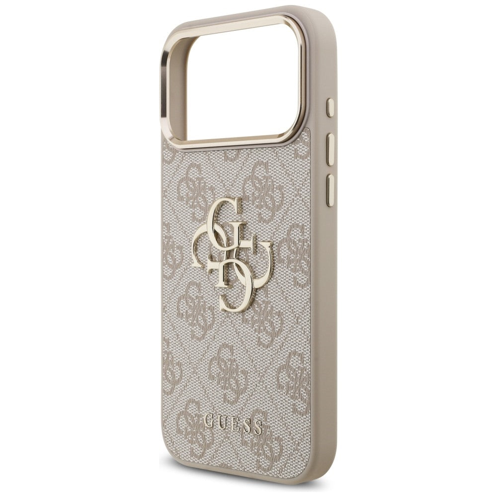 Guess iPhone 17 Pro Max / iPhone 18 Pro Max - Σκληρή Θήκη με Πλαίσιο Σιλικόνης και Επένδυση από Οικολογικό Δέρμα - 4G Big 4G Classic Logo - Pink / Gold - GUHCP18X4GMGCPI