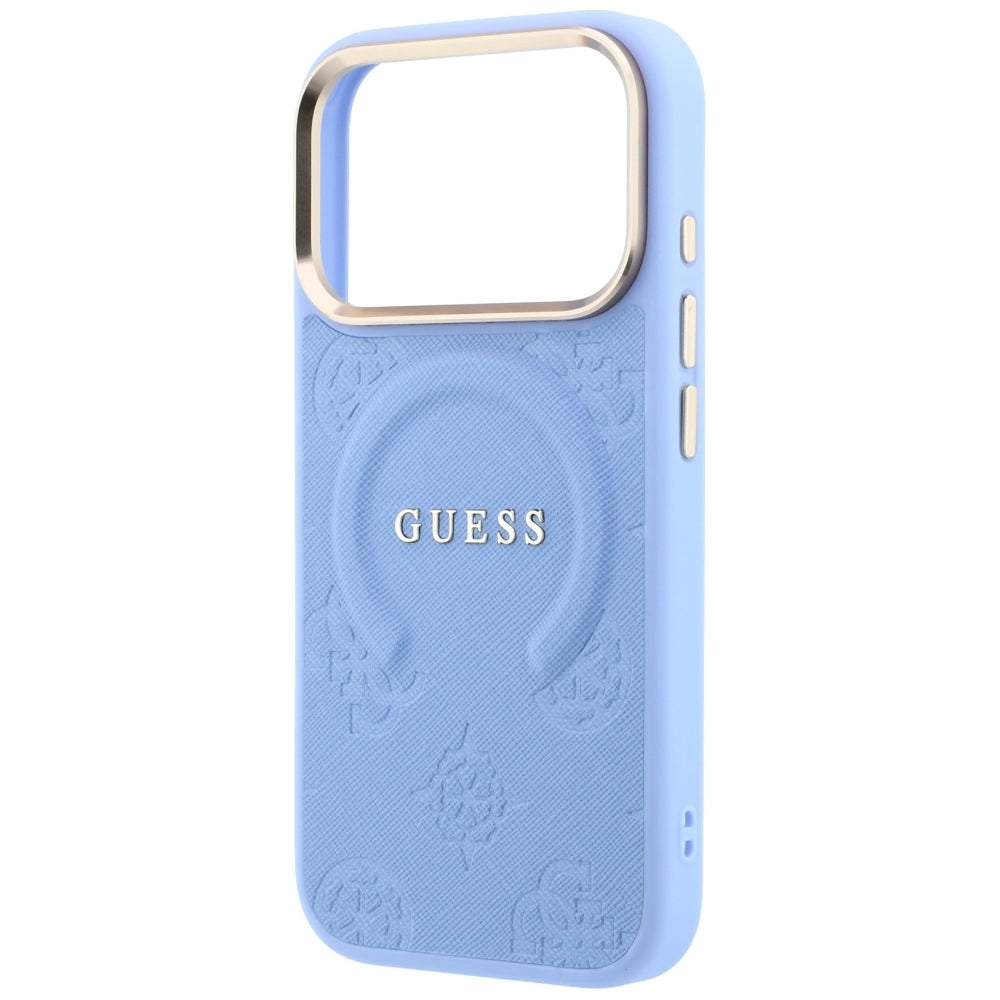Guess iPhone 18 Pro / iPhone 17 Pro - Σκληρή Θήκη με Επένδυση Συνθετικού Δέρματος MagSafe - Saffiano Peony and Ring - Light Blue