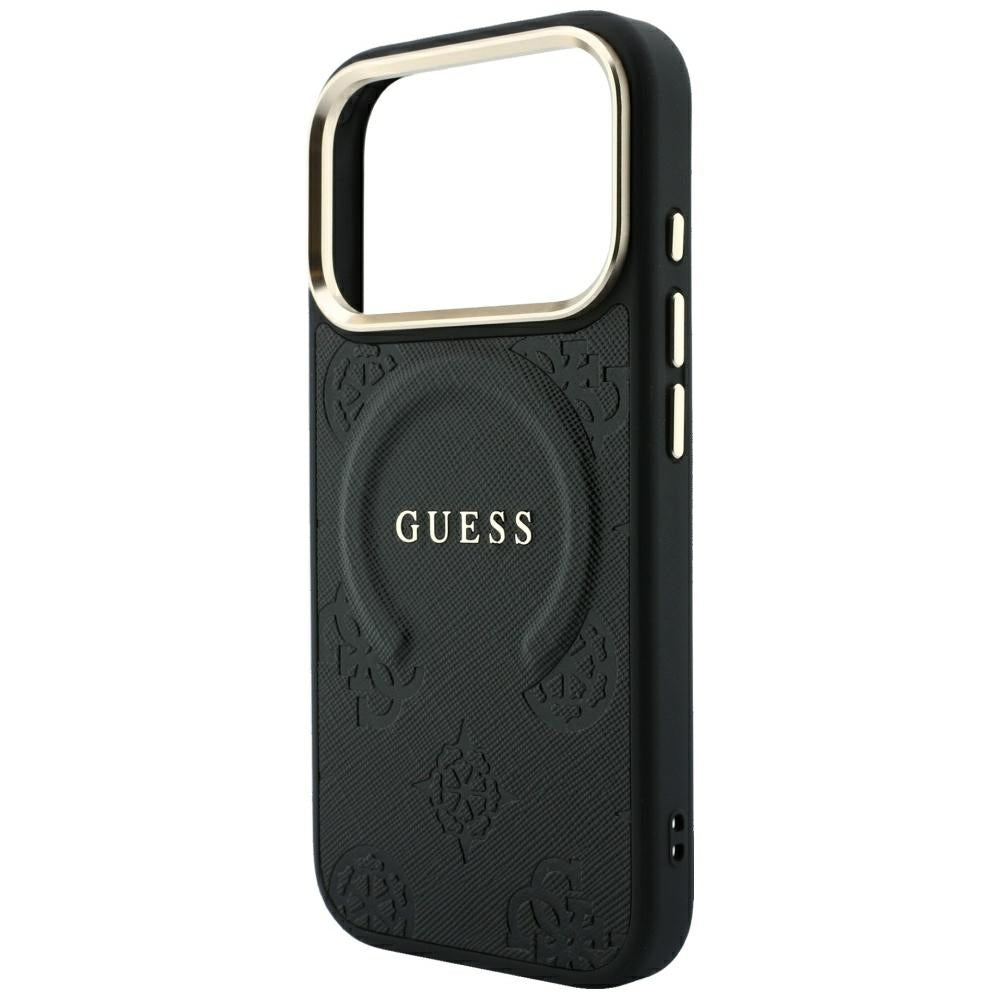 Guess iPhone 18 Pro / iPhone 17 Pro - Σκληρή Θήκη με Επένδυση Συνθετικού Δέρματος MagSafe - Saffiano Peony and Ring - Black