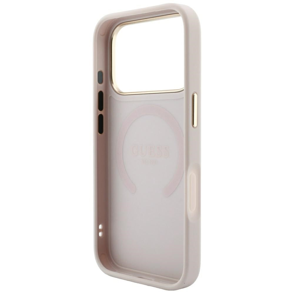 Guess iPhone 18 Pro Max / iPhone 17 Pro Max - Σκληρή Θήκη με Επένδυση Συνθετικού Δέρματος MagSafe - Saffiano Peony and Ring - Pink