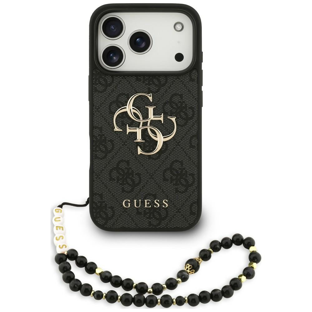 Guess iPhone 18 Pro / iPhone 17 Pro - Σκληρή Θήκη με Επένδυση Συνθετικού Δέρματος και Λουράκι - 4G Strap 4G Classic Logo - Black