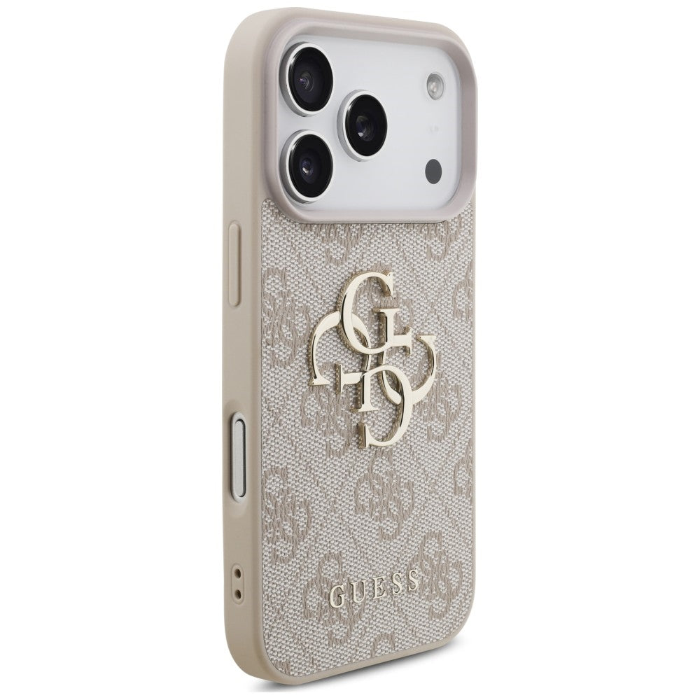 Guess iPhone 18 Pro / iPhone 17 Pro - Σκληρή Θήκη με Επένδυση Συνθετικού Δέρματος και Λουράκι - 4G Strap 4G Classic Logo - Pink
