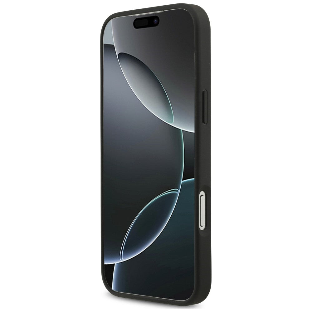 Guess iPhone 18 Pro Max / iPhone 17 Pro Max - Σκληρή Θήκη με Επένδυση Συνθετικού Δέρματος και Λουράκι - 4G Strap 4G Classic Logo - Black