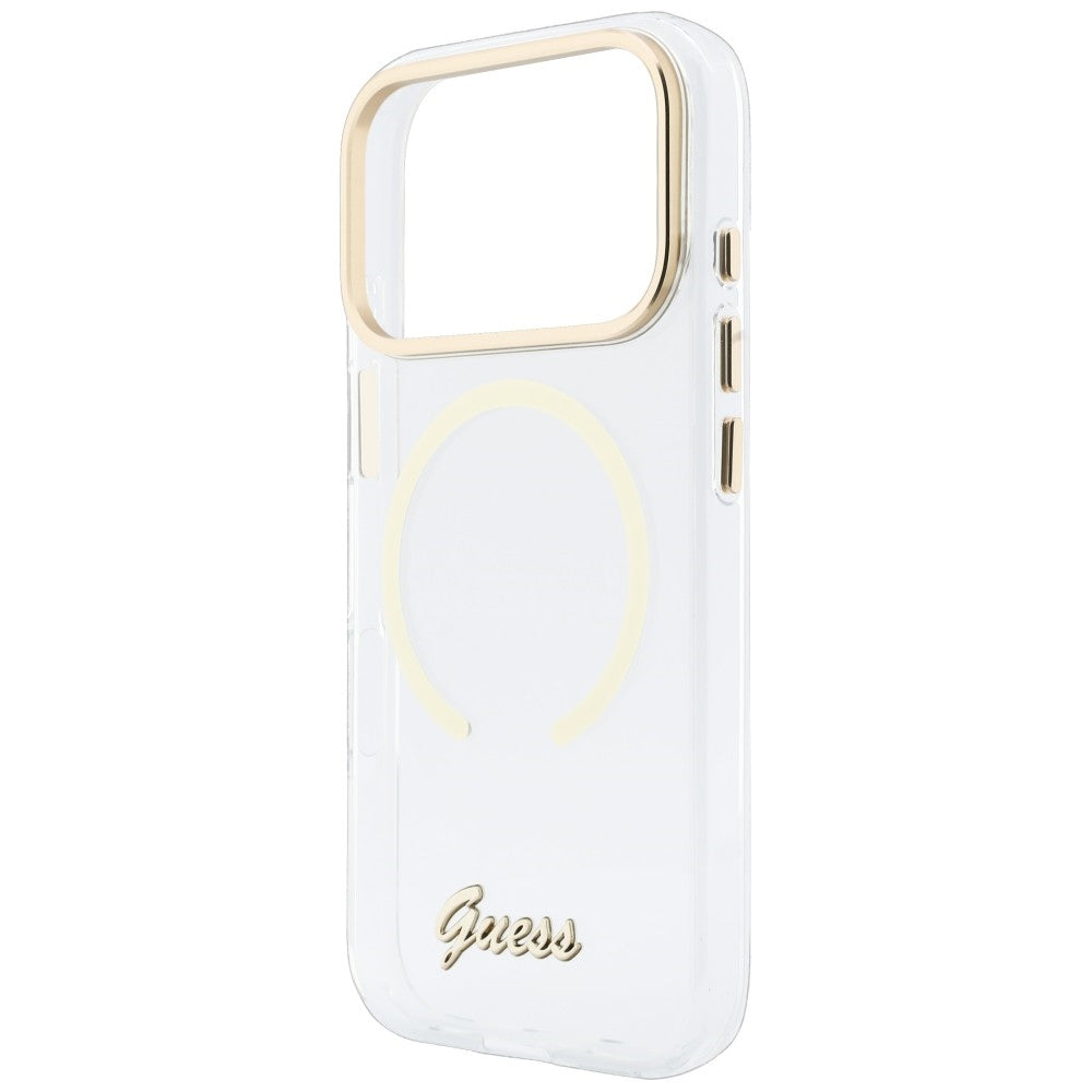 Guess iPhone 18 Pro Max / iPhone 17 Pro Max - Σκληρή Θήκη με Πλαίσιο Σιλικόνης και MagSafe - IML Script Metal - Clear