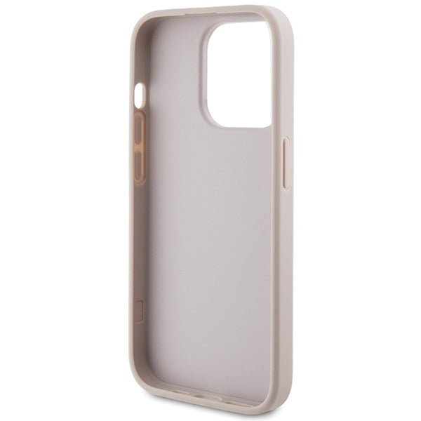 Guess iPhone 15 Pro - 4G Metal Gold Logo Σκληρή Θήκη με Επένδυση Συνθετικού Δέρματος - Pink - GUHCP15LG4GFPI