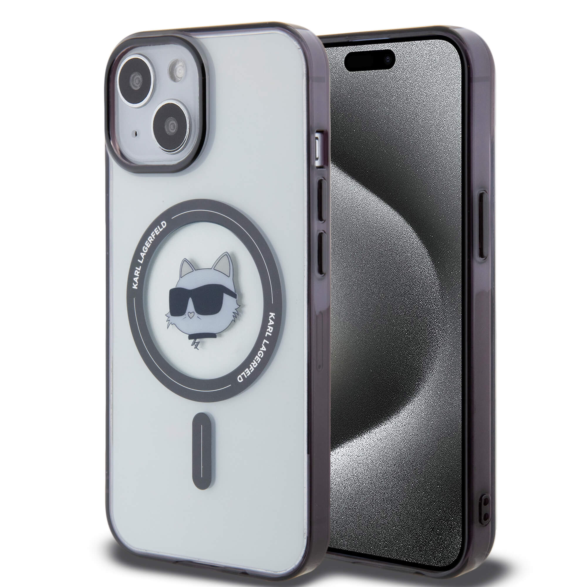 Karl Lagerfeld iPhone 15 Plus / 14 Plus - IML Choupette`s Head MagSafe Σκληρή Θήκη με Πλαίσιο Σιλικόνης και MagSafe - Διάφανη / Black - KLHMP15MHCHNOTK