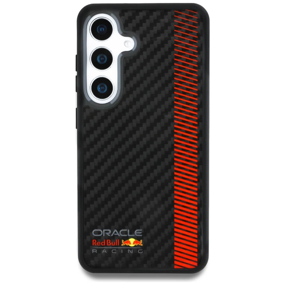 Red Bull Samsung Galaxy S25 - Real Carbon Fiber Powerbar - MagSafe Σκληρή Θήκη με Πλαίσιο Σιλικόνης - Black - RBHMS25S24CFGSMK