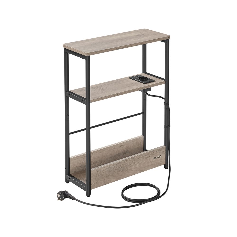 Vasagle Στενό Βοηθητικό Τραπεζάκι με Ενσωματωμένο Πολύπριζο με 1 Θύρα AC και 2 Θύρες USB - Greige Mottled / Ink Black - LET335LK02