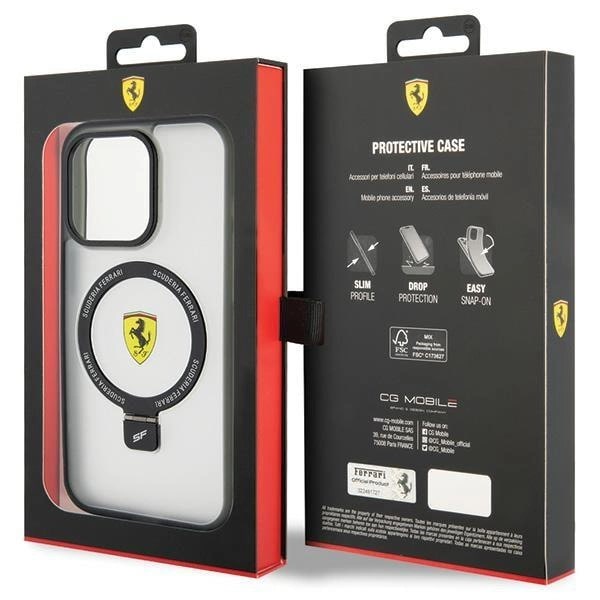 Ferrari iPhone 15 Pro Ring Stand 2023 Collection MagSafe Σκληρή Θήκη με Πλαίσιο Σιλικόνης και Stand / MagSafe - Ημιδιάφανη / Black - FER000609 - 0