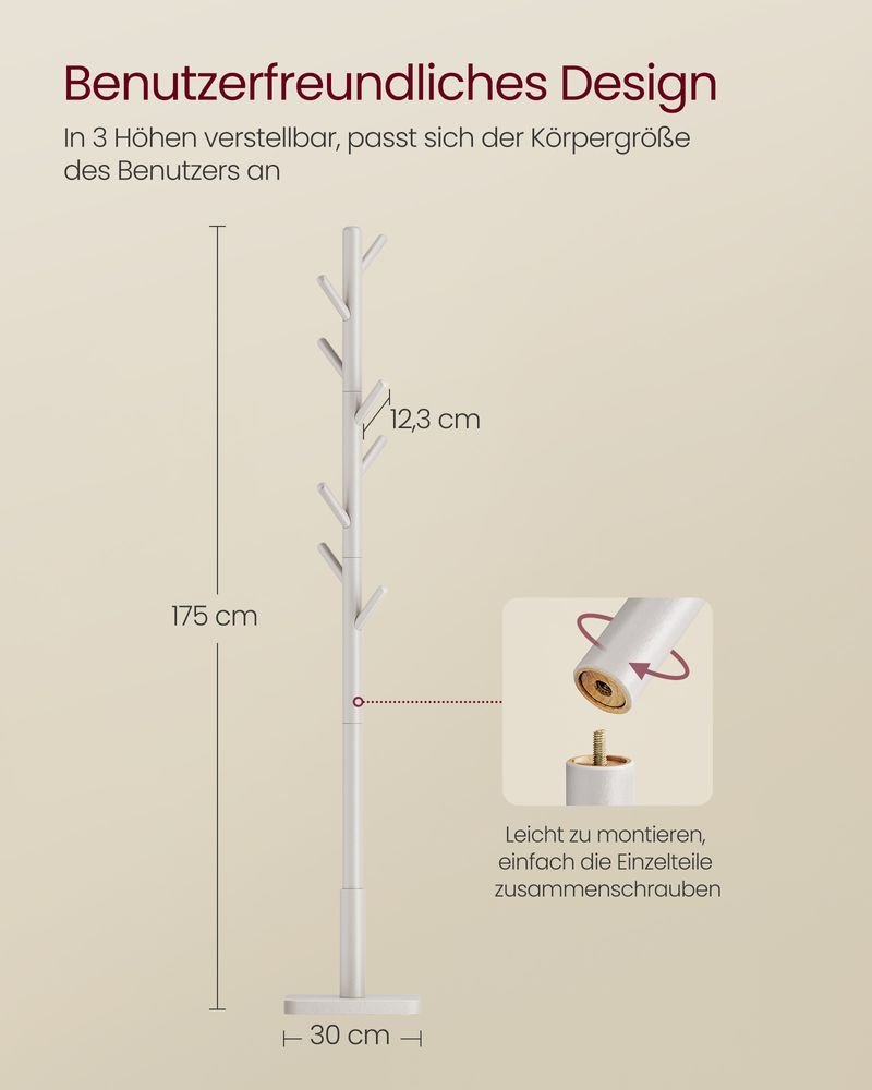 Vasagle Επιδαπέδια Ξύλινη Κρεμάστρα με 8 Γάντζους - Cappuccino Beige - RCR010K01
