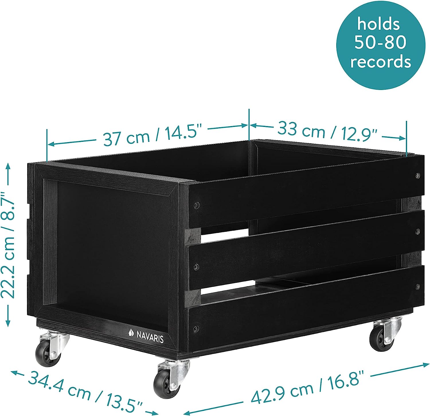 Navaris Ξύλινο Κουτί Αποθήκευσης με Πίνακα Κιμωλίας και Ροδάκια - 42,9 x 34,4 x 28 cm - Black - 53026.02.01