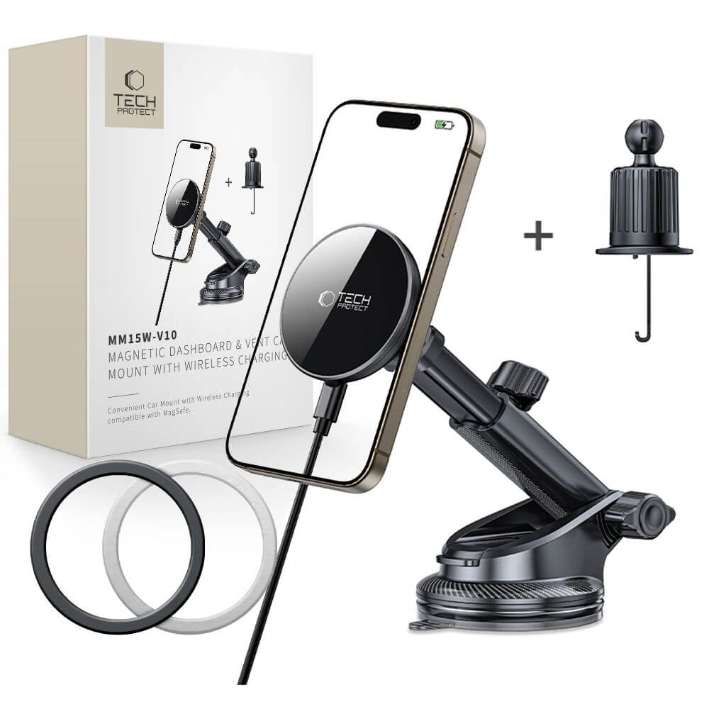 Tech - Protect MM15W - V10 Μαγνητική Βάση για το Ταμπλό και τον Αεραγωγό του Αυτοκινήτου με Ασύρματη Φόρτιση MagSafe 15W - Black