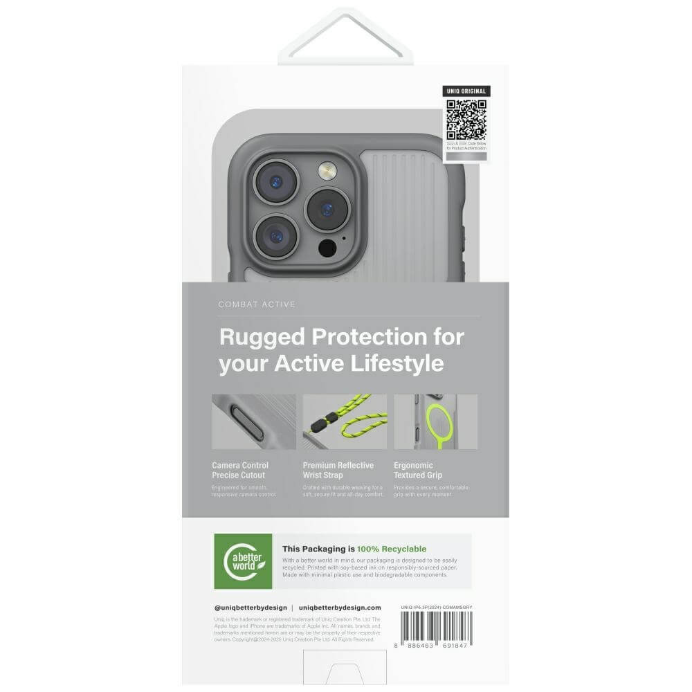 Uniq iPhone 16 Pro Combat Active MagClick Charging - Σκληρή Θήκη με Πλαίσιο Σιλικόνης και MagSafe - Grey