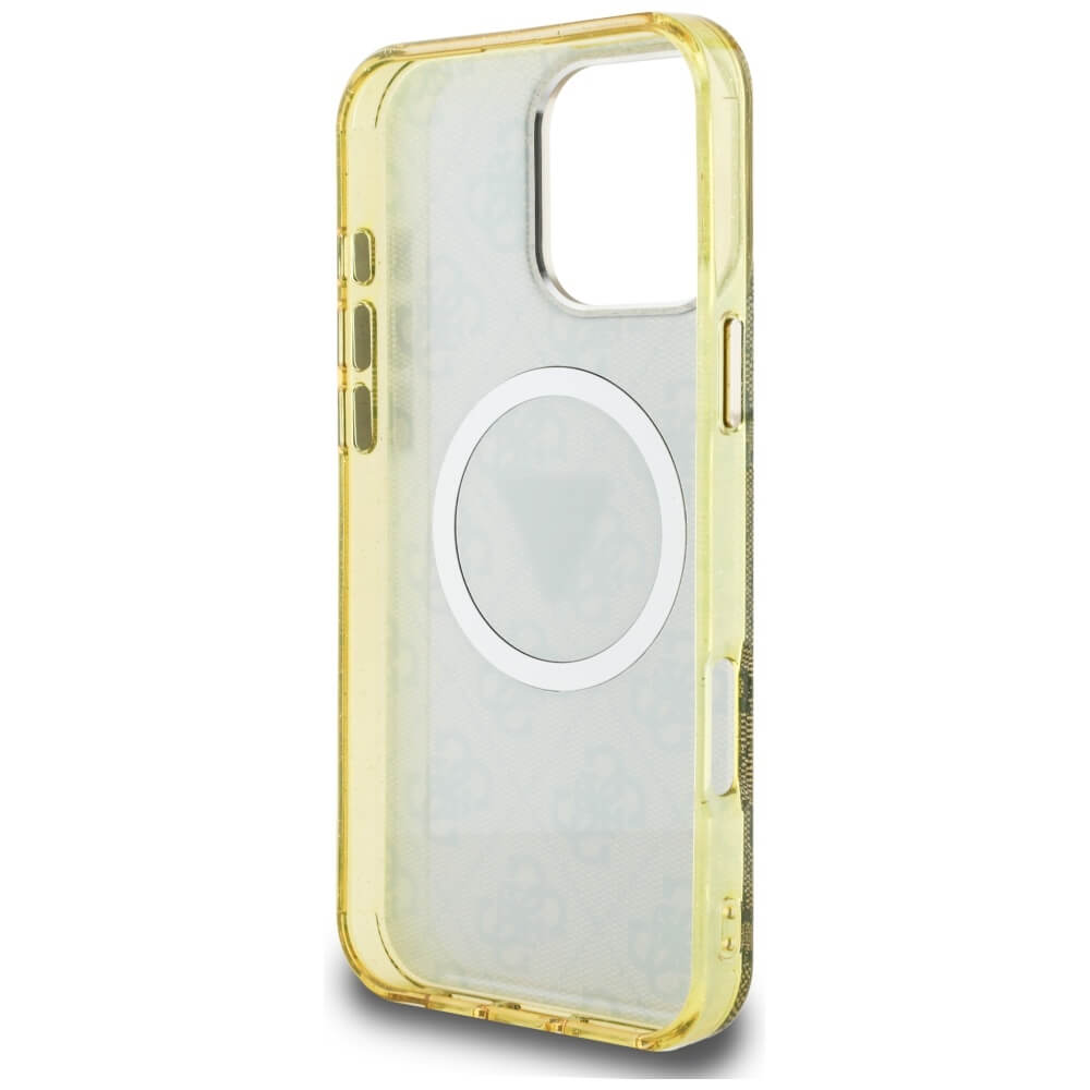 Guess iPhone 16 Pro - IML Metal Glitter 4G Circle Triangle MagSafe - Σκληρή Θήκη με Πλαίσιο Σιλικόνης και MagSafe - Brown - GUHMP16LHG4PRTGW