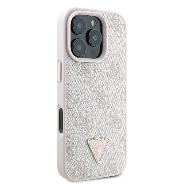 Guess iPhone 16 Pro Max - Leather Metal Logo Strass Crossbody - Θήκη με Επένδυση Συνθετικού Δέρματος και Λουράκι - Pink - GUHCP16XP4TDSCPP