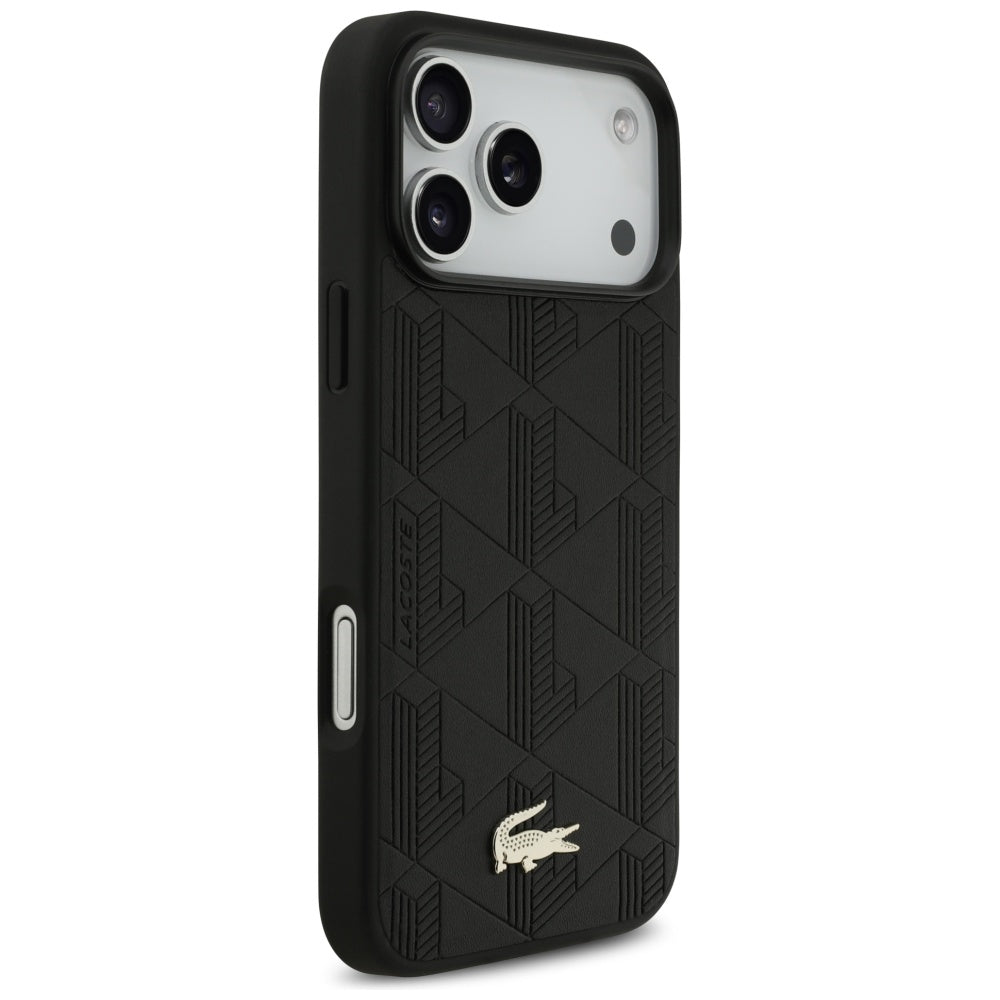 Lacoste iPhone 17 Pro Max - Nomograme Gold Logo MagSafe - Σκληρή Θήκη με Πλαίσιο Σιλικόνης και Επένδυση Οικολογικού Δέρματος - Black