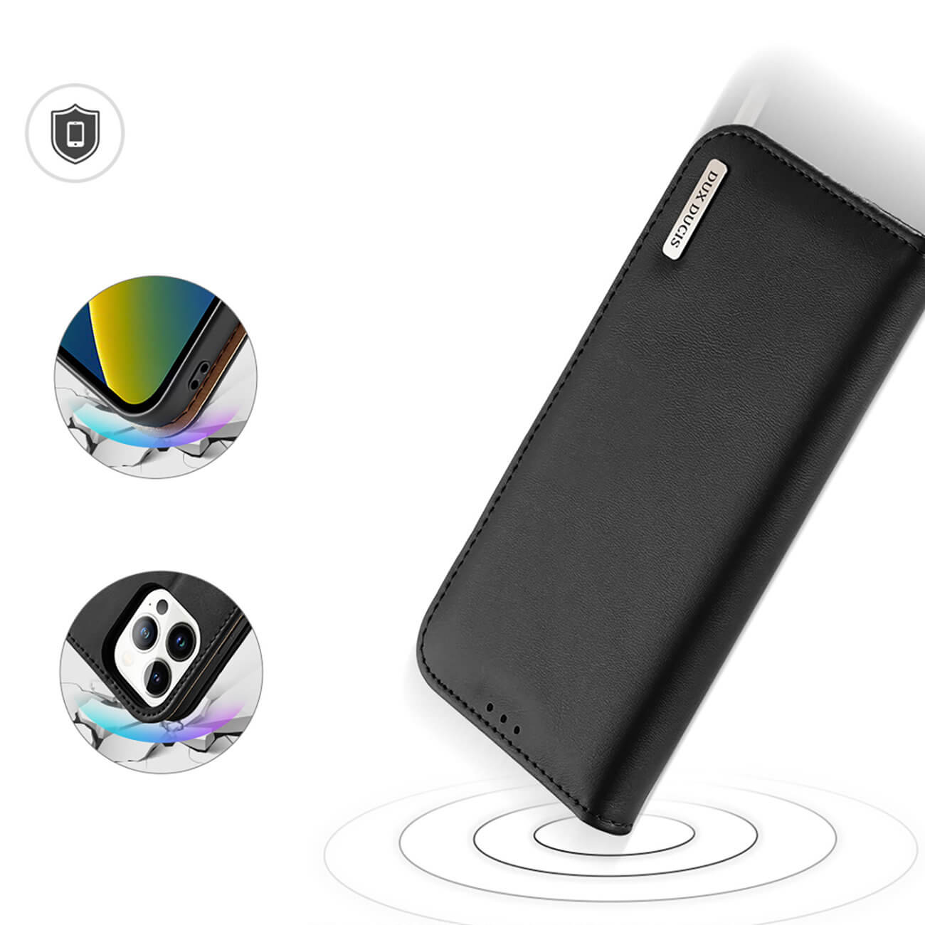 Dux Ducis iPhone 14 Pro Hivo Θήκη Πορτοφόλι Stand από Γνήσιο Δέρμα - Black