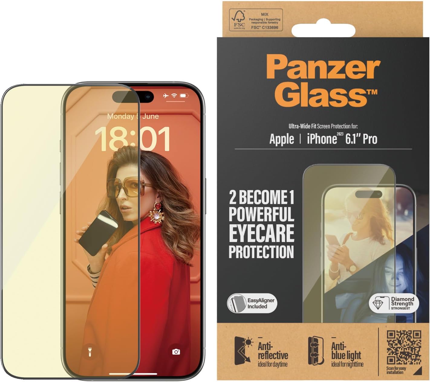 PanzerGlass iPhone 15 Pro - EyeCare Ultra - Wide Fit Anti - Blue Light Anti - reflective Easy Aligner Full Screen Αντιχαρακτικό Γυαλί Οθόνης - Black