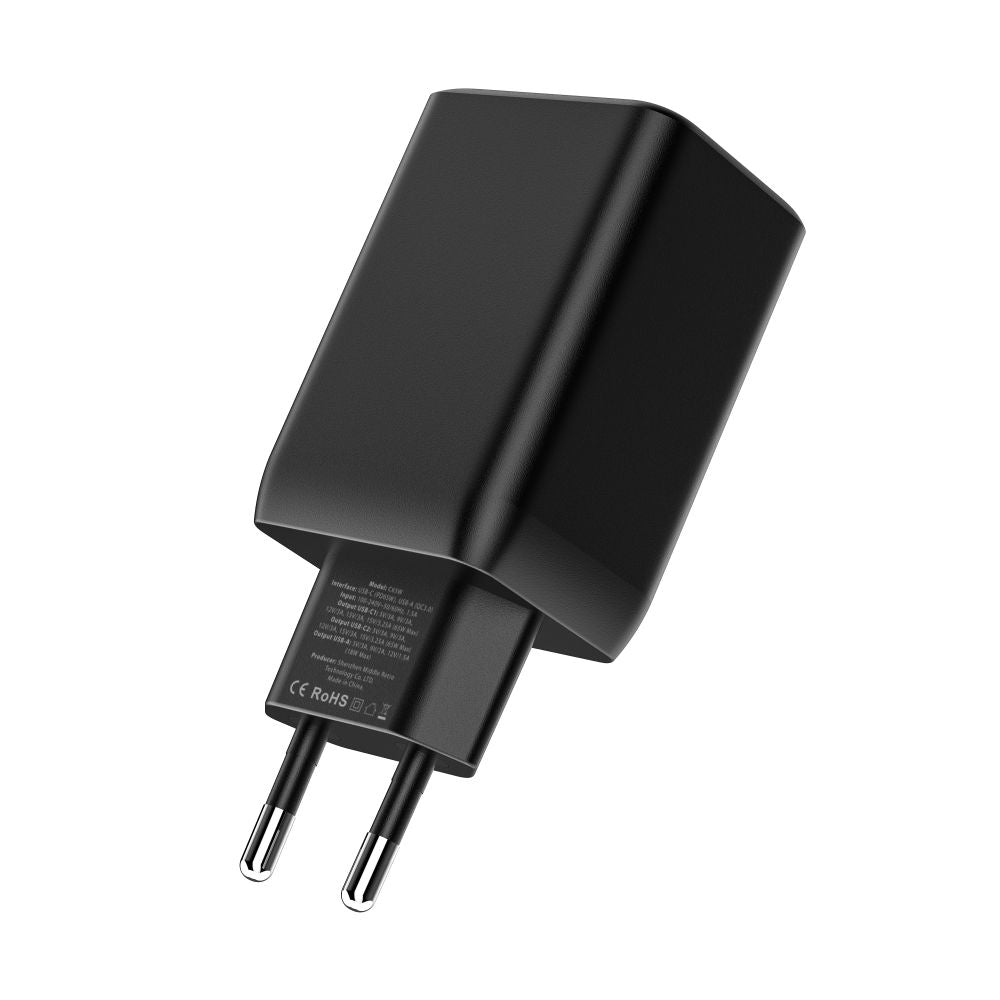 Tech - Protect C65W QC3.0 Οικιακός Φορτιστής Γρήγορης Φόρτισης με 2 Θύρες Type C και 1 Θύρα USB - Black