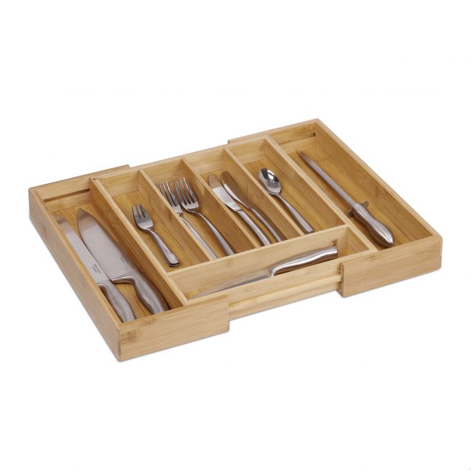 Relaxdays Ρυθμιζόμενη Ξύλινη Θήκη Συρταριού για Μαχαιροπίρουνα - Natural - 4052025160982