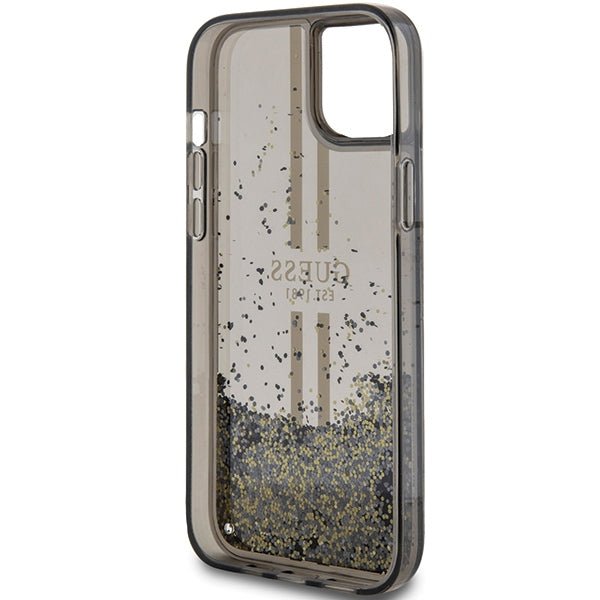 Guess iPhone 15 Liquid Glitter Gold Stripes Σκληρή Θήκη με Πλαίσιο Σιλικόνης - Black - GUHCP15SLFCSEGK